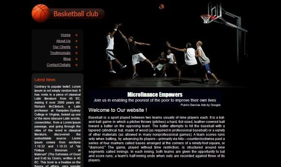 Free Black Basketball CSS Website Template