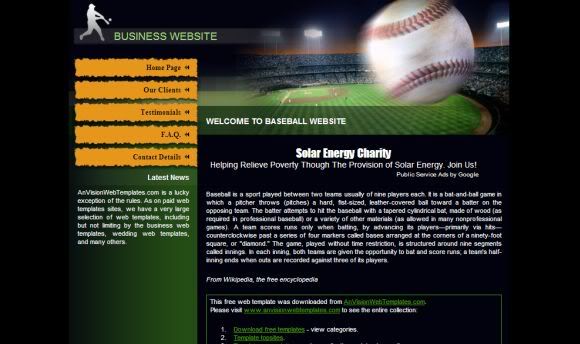 Baseball Fans Black Green HTML Template