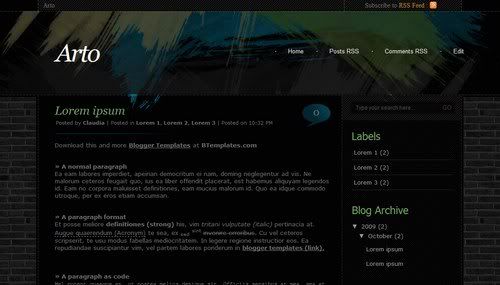 Free Blogger Painter Dark Black Web2.0 Template