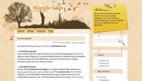 Blogger Yellow Simple Life Web2.0 Template