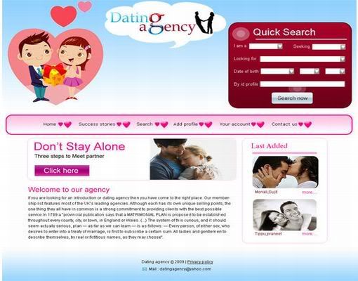 Free Dating Love Agency CSS Template
