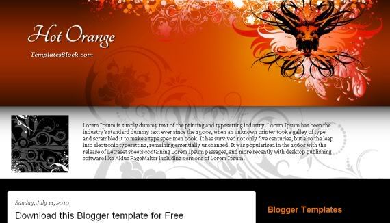 Blogger Hot Orange Grunge Black Template
