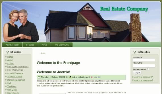 Free Joomla Real Estate Green White Template