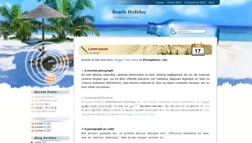 Free Blogger Beach Holiday Blue Web2.0 Template